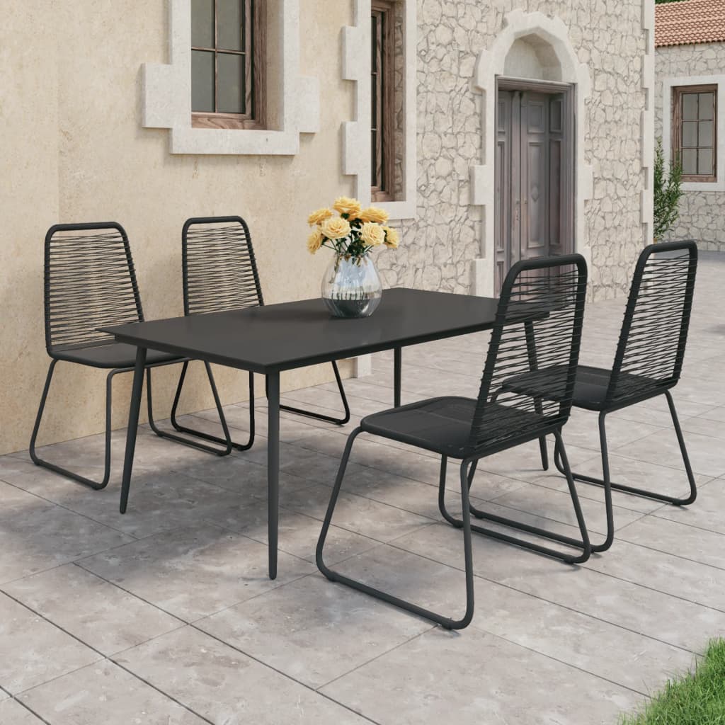 5-tlg. Garten-Essgruppe PVC Rattan Schwarz