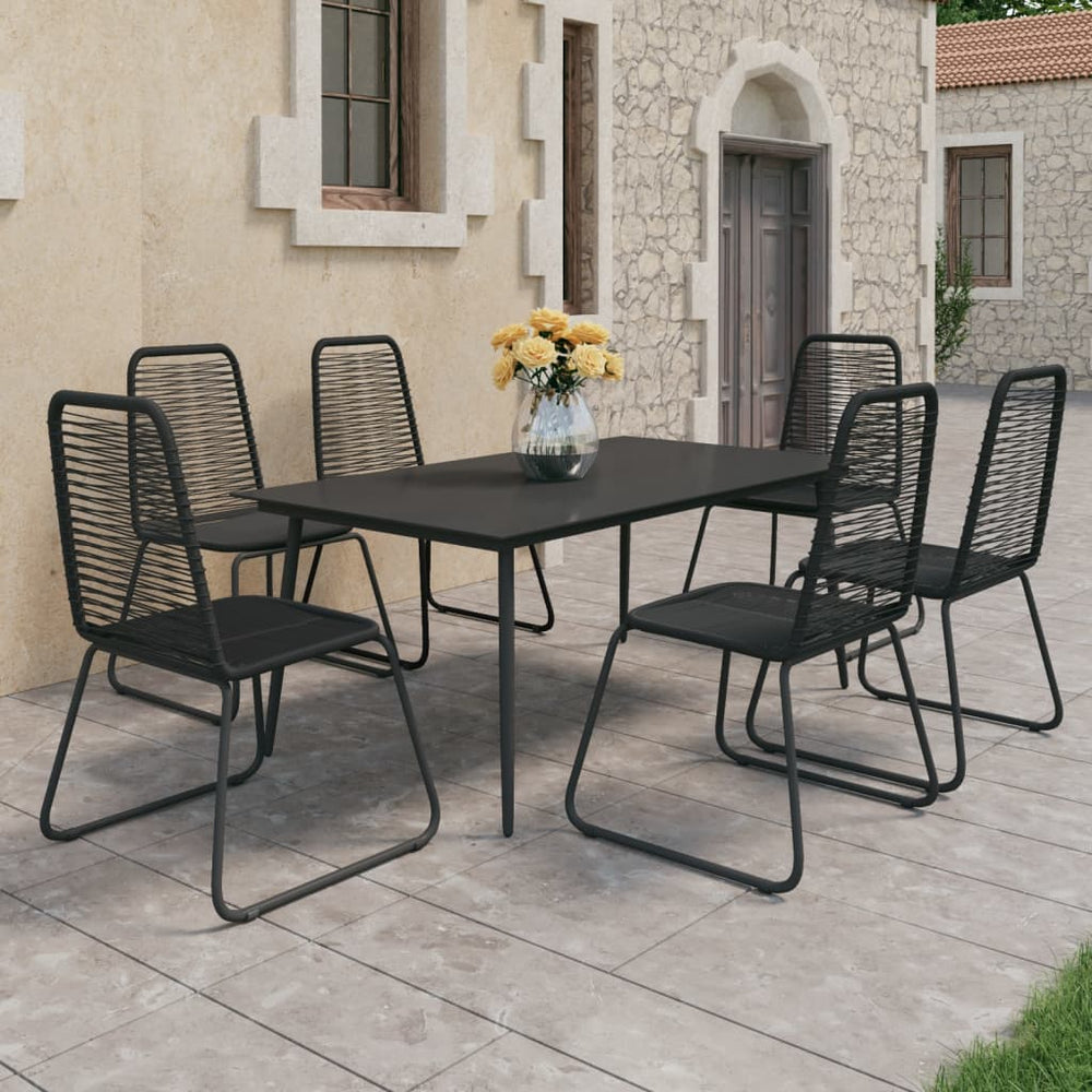 7-tlg. Garten-Essgruppe PVC Rattan Schwarz