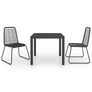 3-tlg. Garten-Essgruppe PVC Rattan Schwarz