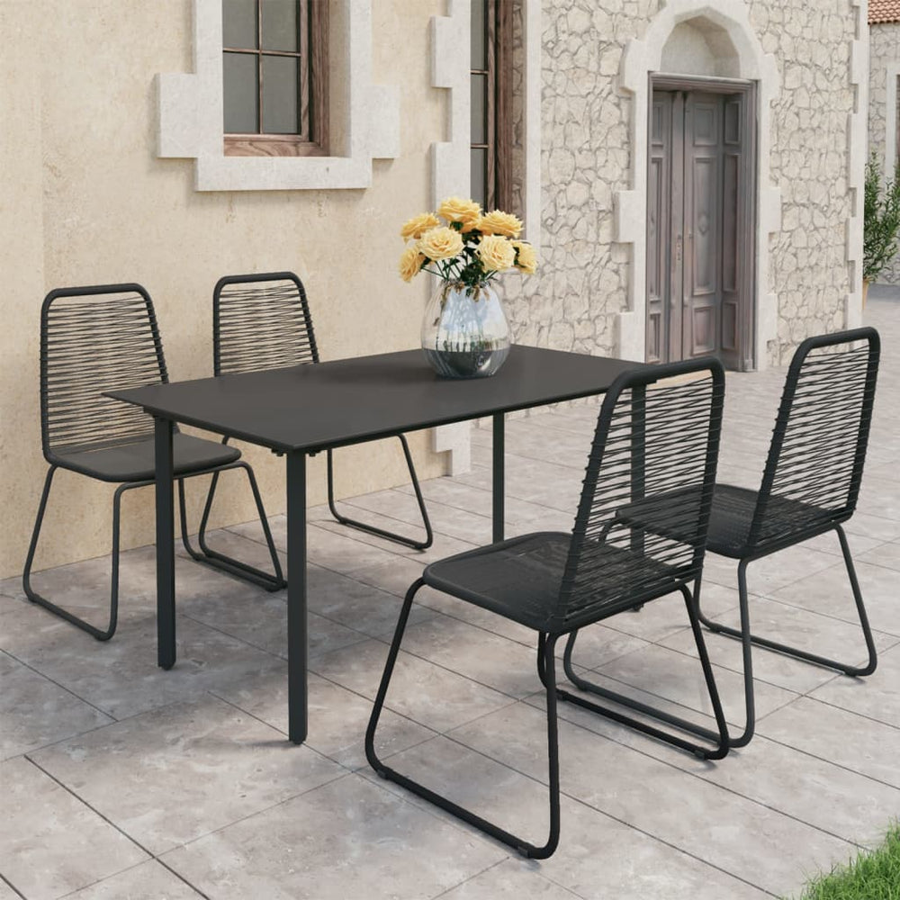 5-tlg. Garten-Essgruppe PVC Rattan Schwarz