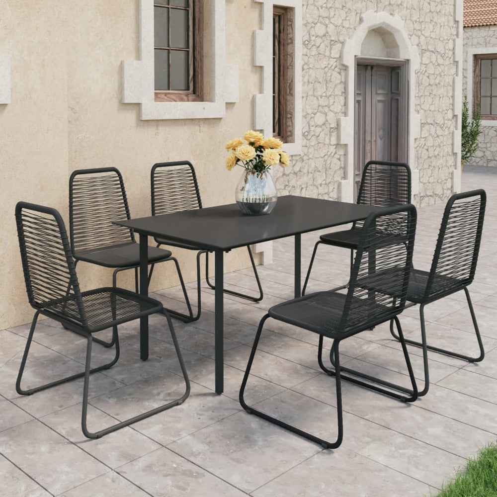 7-tlg. Garten-Essgruppe PVC Rattan Schwarz
