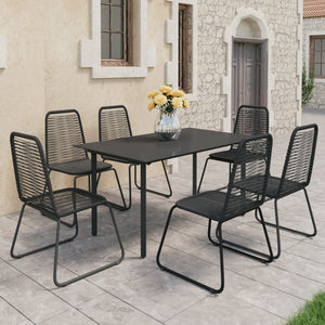 7-tlg. Garten-Essgruppe PVC Rattan Schwarz