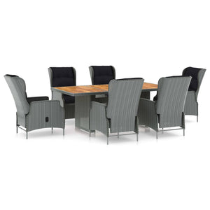 7-tlg. Garten-Essgruppe mit Auflagen Poly Rattan Hellgrau