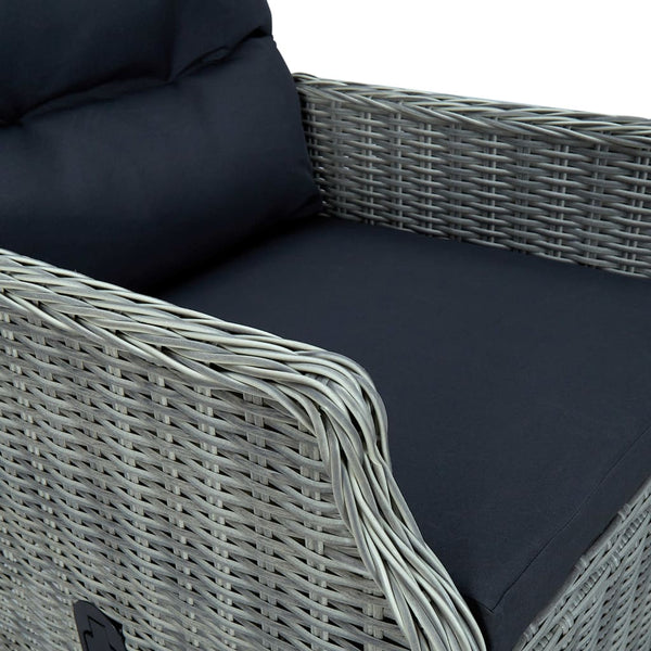 2-tlg. Garten-Lounge-Set mit Auflagen Poly Rattan Hellgrau