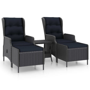 3-tlg. Garten-Lounge-Set mit Auflagen Poly Rattan Dunkelgrau