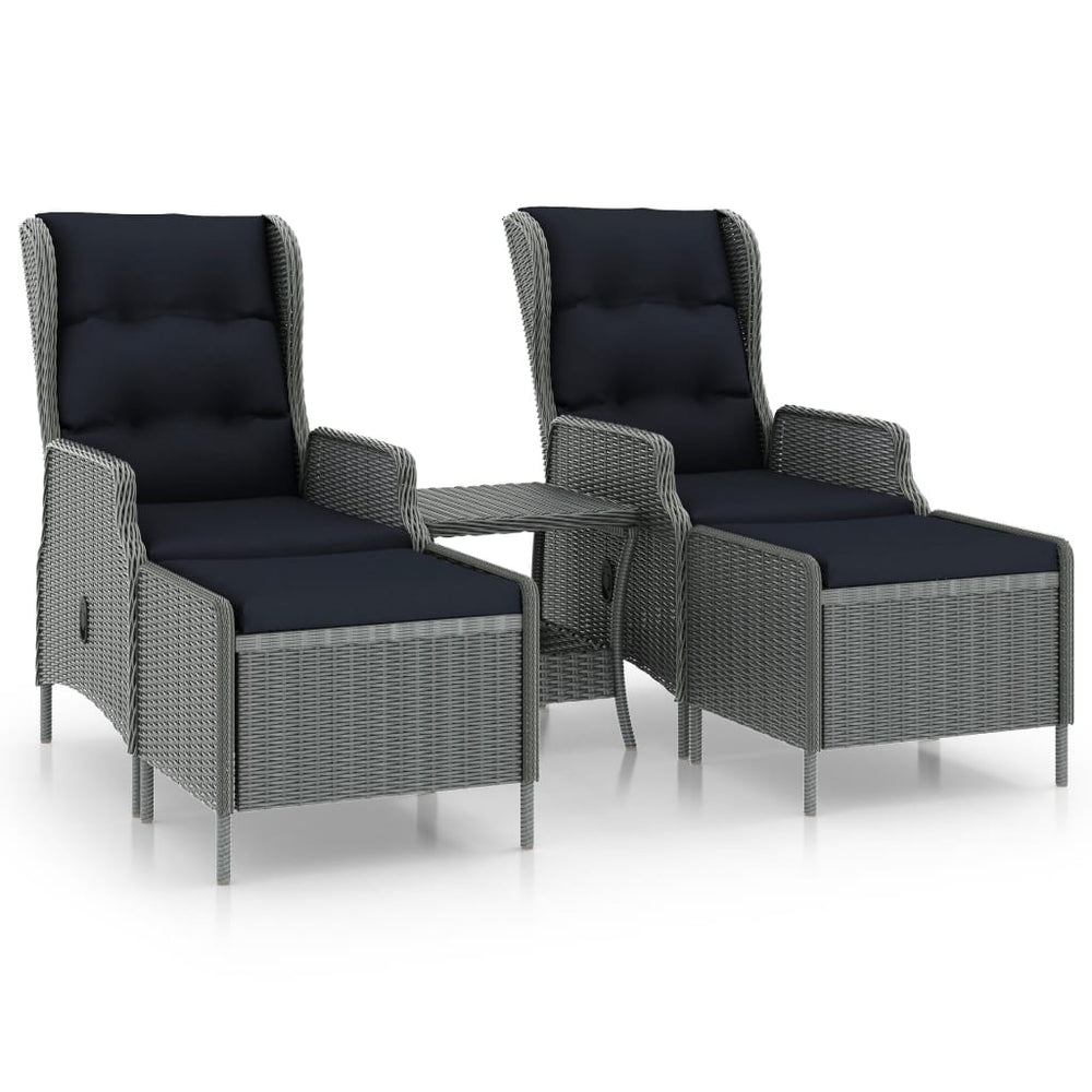 3-tlg. Garten-Lounge-Set mit Auflagen Poly Rattan Hellgrau