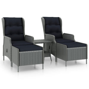 3-tlg. Garten-Lounge-Set mit Auflagen Poly Rattan Hellgrau