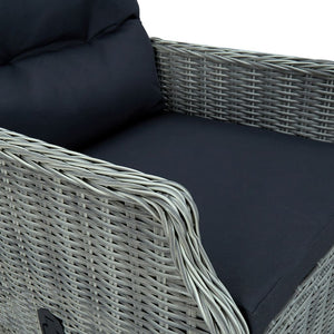 3-tlg. Garten-Lounge-Set mit Auflagen Poly Rattan Hellgrau