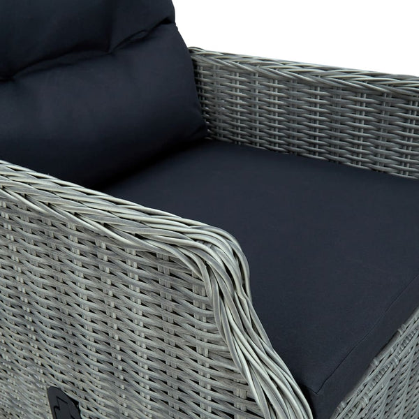 3-tlg. Garten-Lounge-Set mit Auflagen Poly Rattan Hellgrau