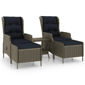 3-tlg. Garten-Lounge-Set mit Auflagen Poly Rattan Braun