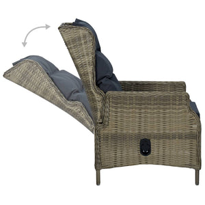 3-tlg. Garten-Lounge-Set mit Auflagen Poly Rattan Braun