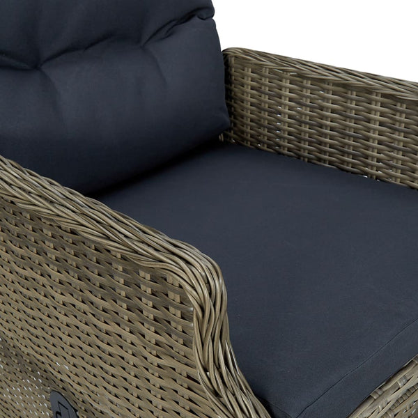 3-tlg. Garten-Lounge-Set mit Auflagen Poly Rattan Braun