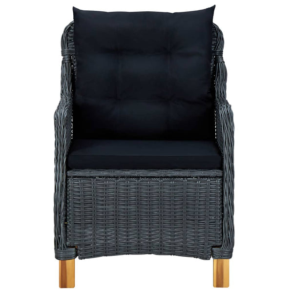 3-tlg. Garten-Lounge-Set mit Auflagen Poly Rattan Dunkelgrau