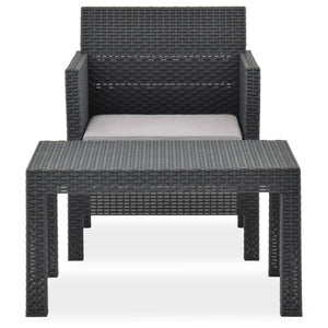2-tlg. Garten-Lounge-Set mit Auflage PP Rattan Anthrazit