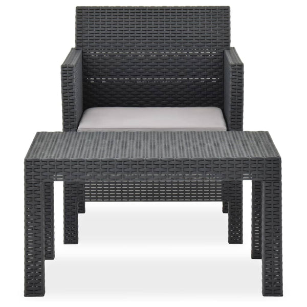 2-tlg. Garten-Lounge-Set mit Auflage PP Rattan Anthrazit