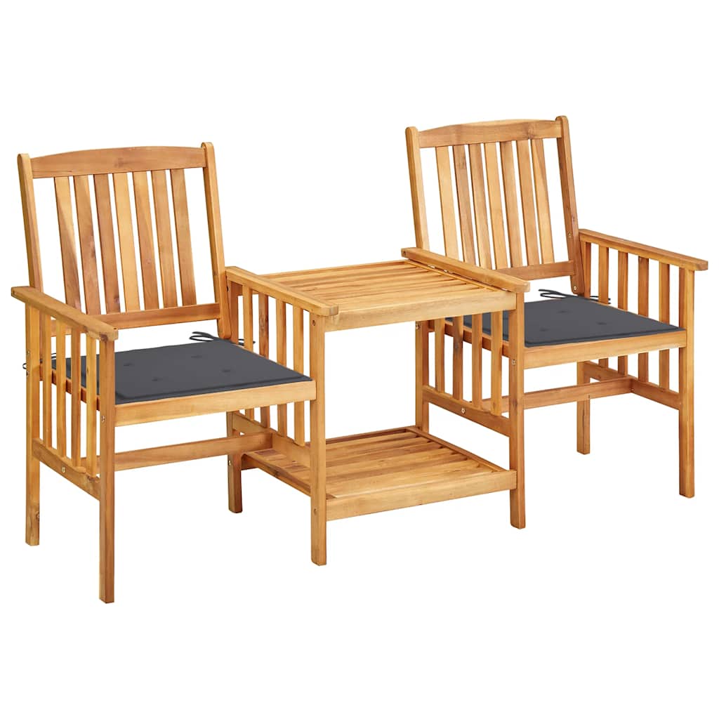vidaXL Chaises de jardin avec table basse et coussins Bois d'acacia massif