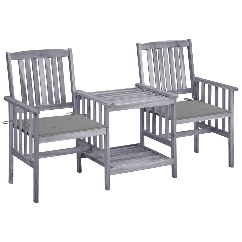 vidaXL Chaises de jardin avec table basse et coussins Bois d'acacia massif