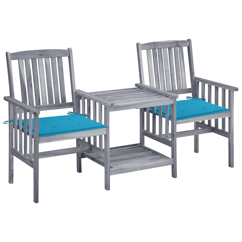 vidaXL Chaises de jardin avec table basse et coussins Bois d'acacia massif
