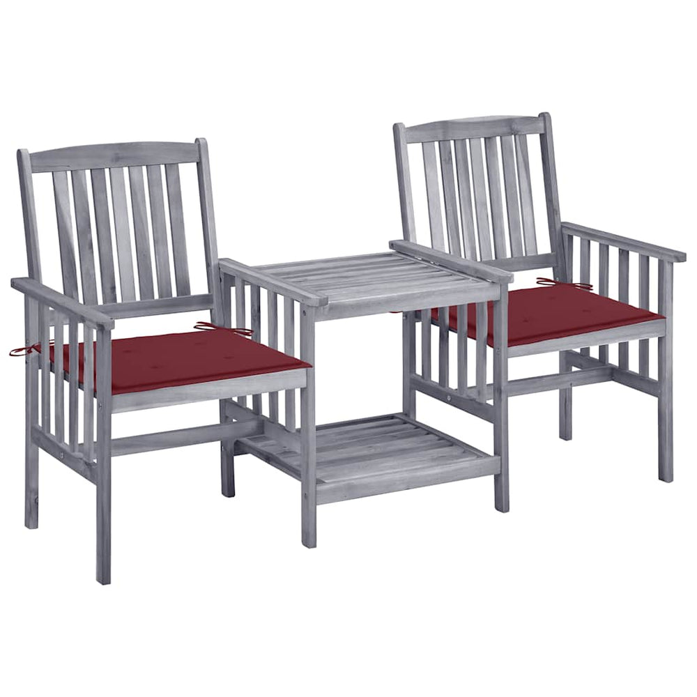 vidaXL Garden Chairs with Teatable and Cushions Solid Acacia Wood