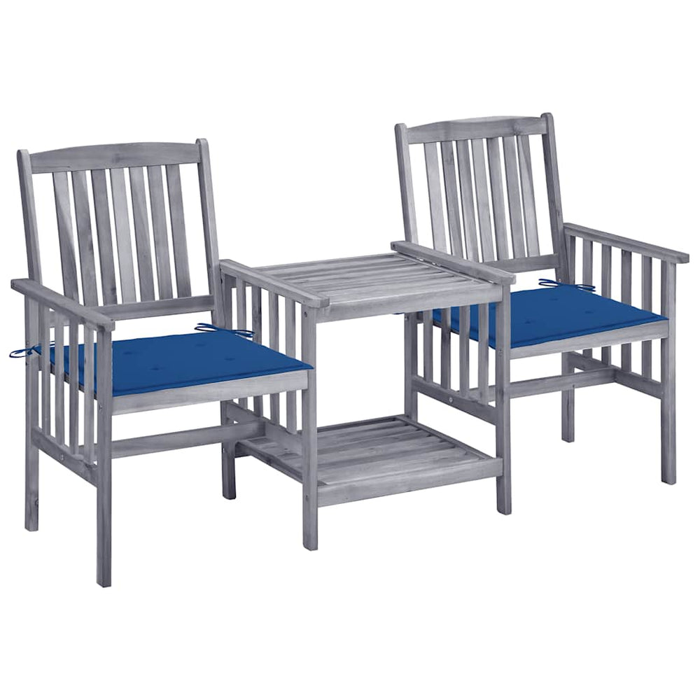 vidaXL Garden Chairs with Teatable and Cushions Solid Acacia Wood