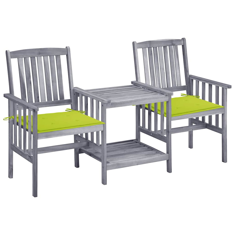vidaXL Garden Chairs with Teatable and Cushions Solid Acacia Wood