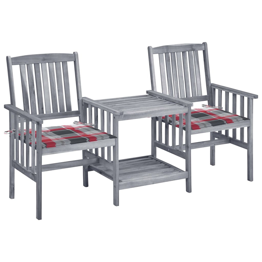 vidaXL Garden Chairs with Teatable and Cushions Solid Acacia Wood