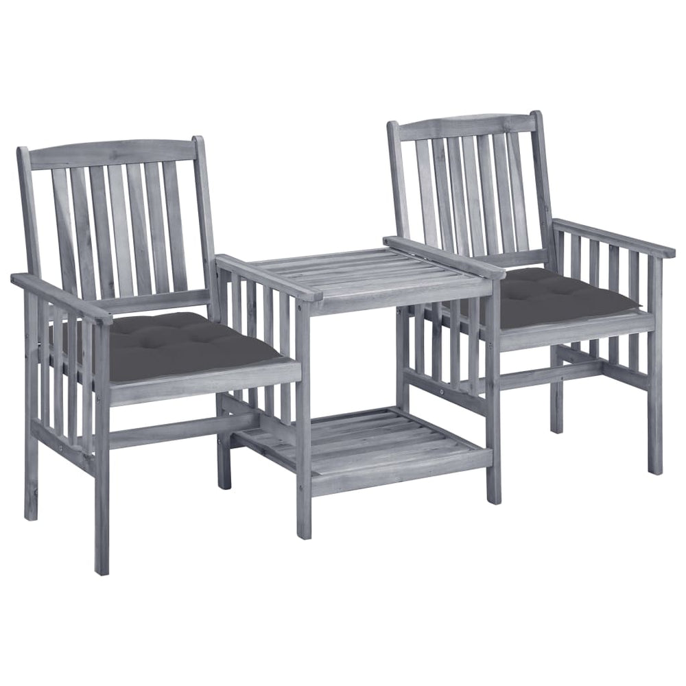 vidaXL Garden Chairs with Teatable and Cushions Solid Acacia Wood