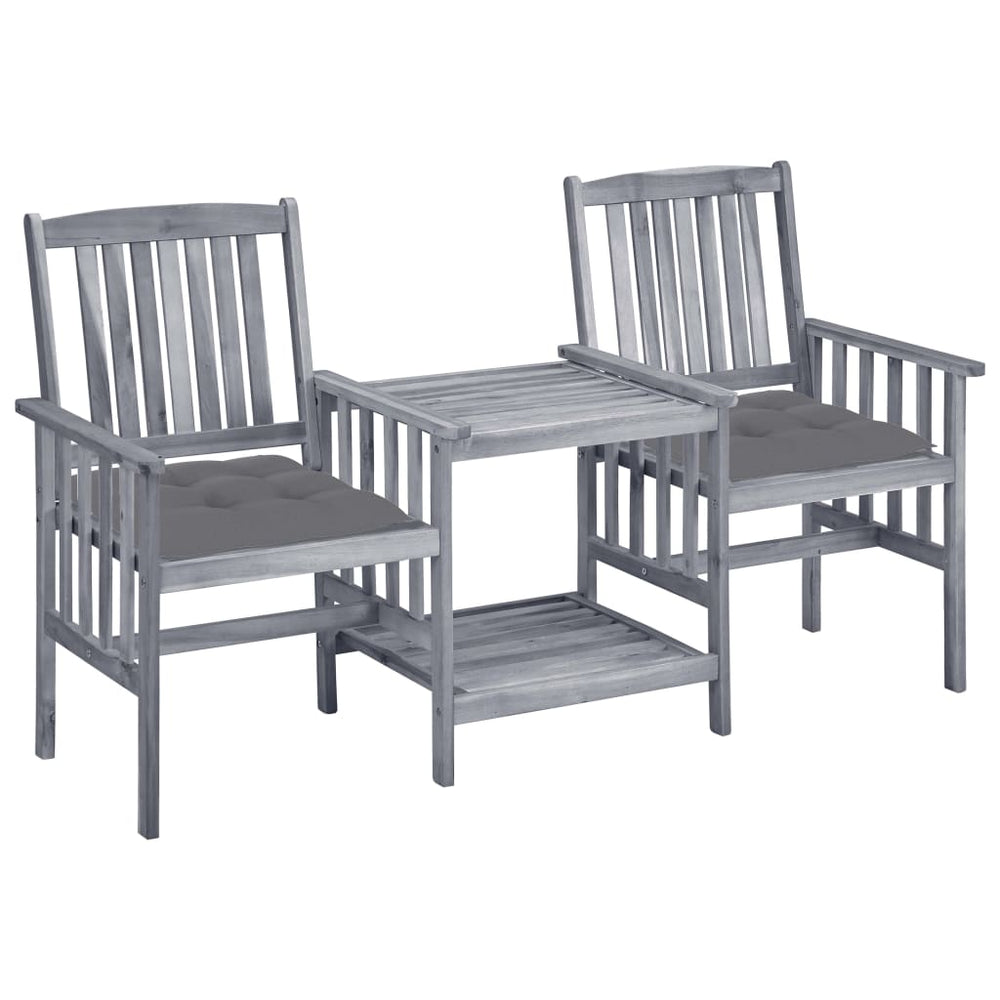vidaXL Garden Chairs with Teatable and Cushions Solid Acacia Wood