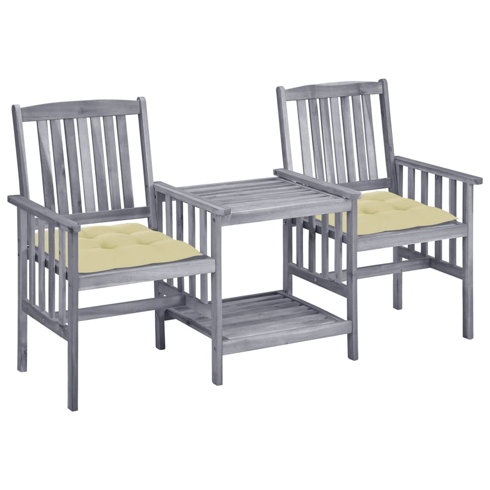 vidaXL Garden Chairs with Teatable and Cushions Solid Acacia Wood