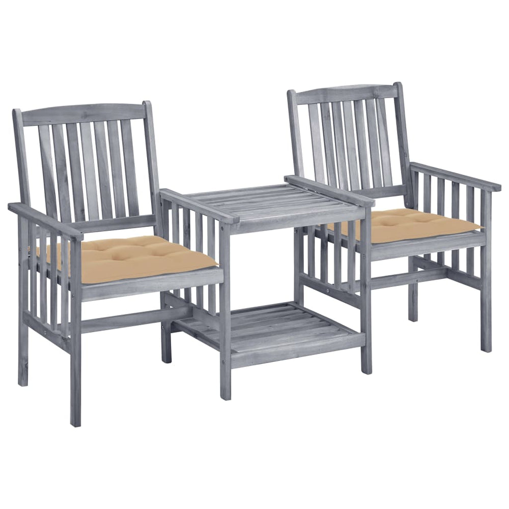 vidaXL Garden Chairs with Teatable and Cushions Solid Acacia Wood