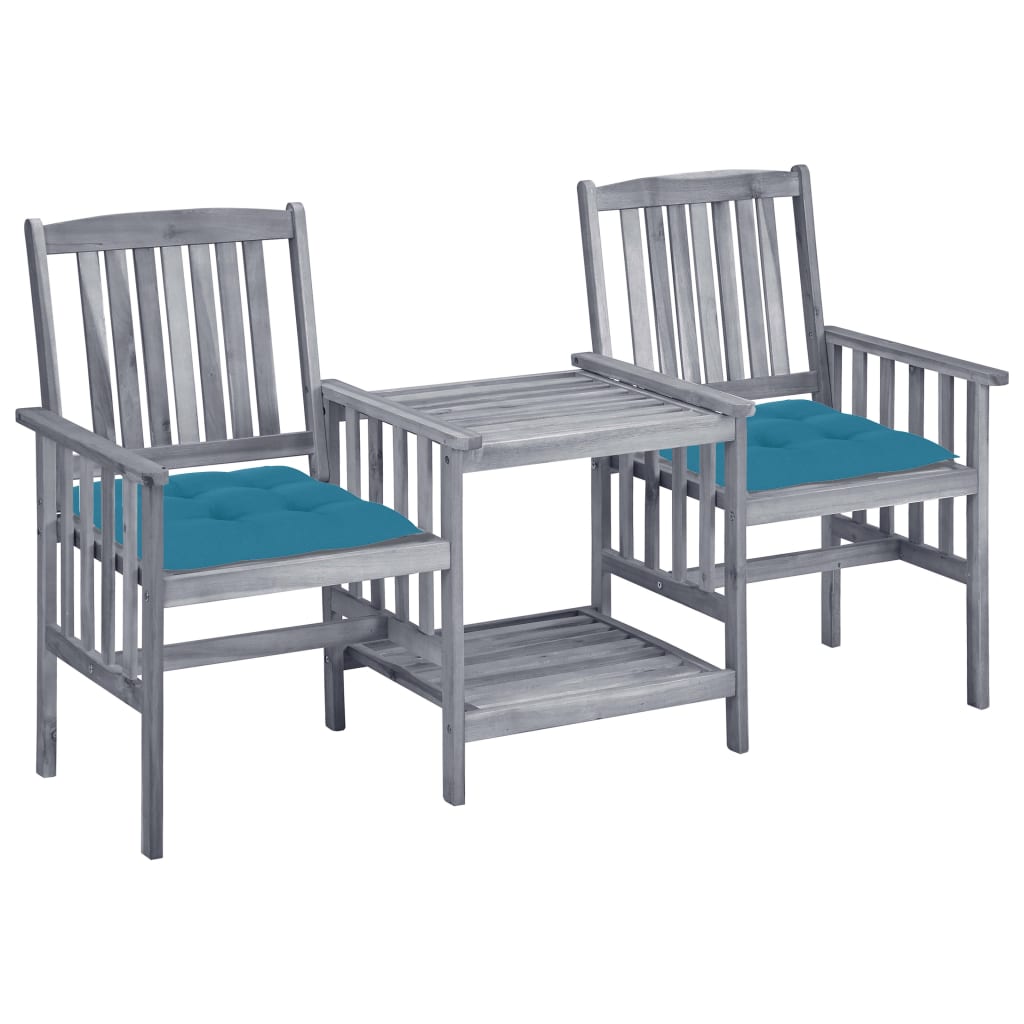 vidaXL Chaises de jardin avec table basse et coussins Bois d'acacia massif