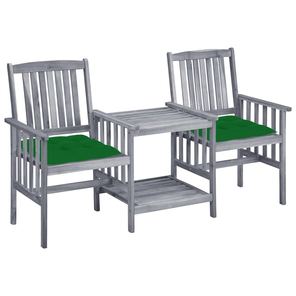 vidaXL Garden Chairs with Teatable and Cushions Solid Acacia Wood