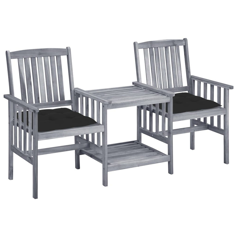 vidaXL Garden Chairs with Teatable and Cushions Solid Acacia Wood