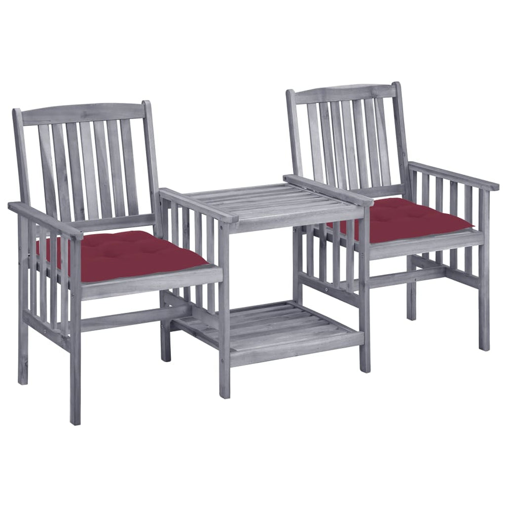 vidaXL Garden Chairs with Teatable and Cushions Solid Acacia Wood