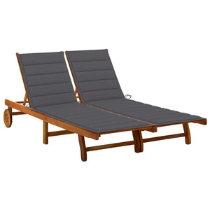 vidaXL Bain de soleil double avec coussins en bois d'acacia massif