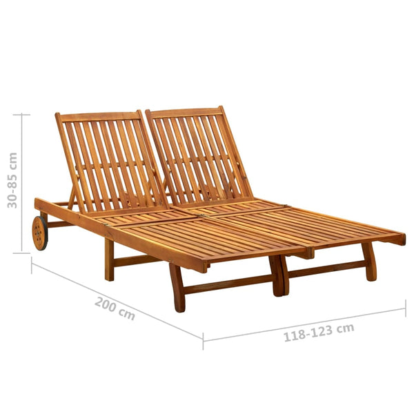vidaXL Bain de soleil double avec coussins en bois d'acacia massif