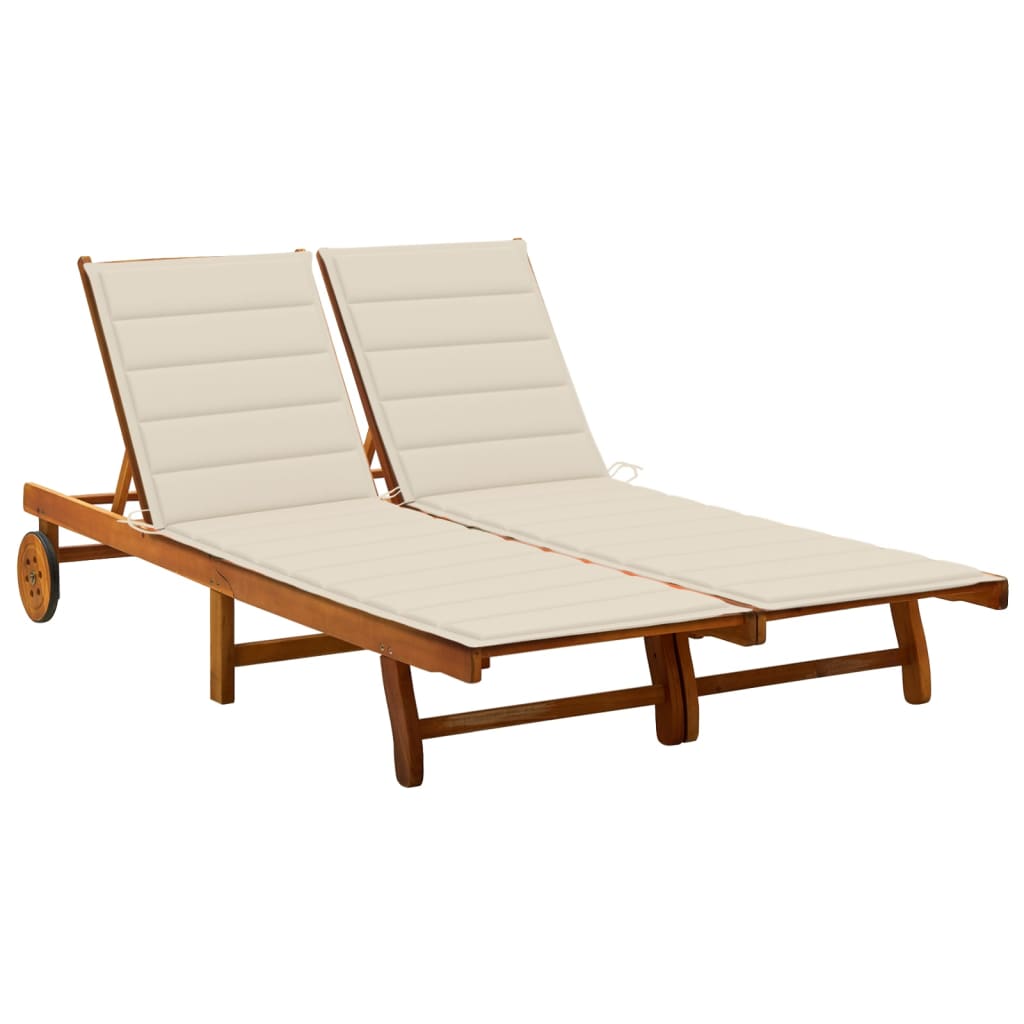 vidaXL Bain de soleil double avec coussins en bois d'acacia massif