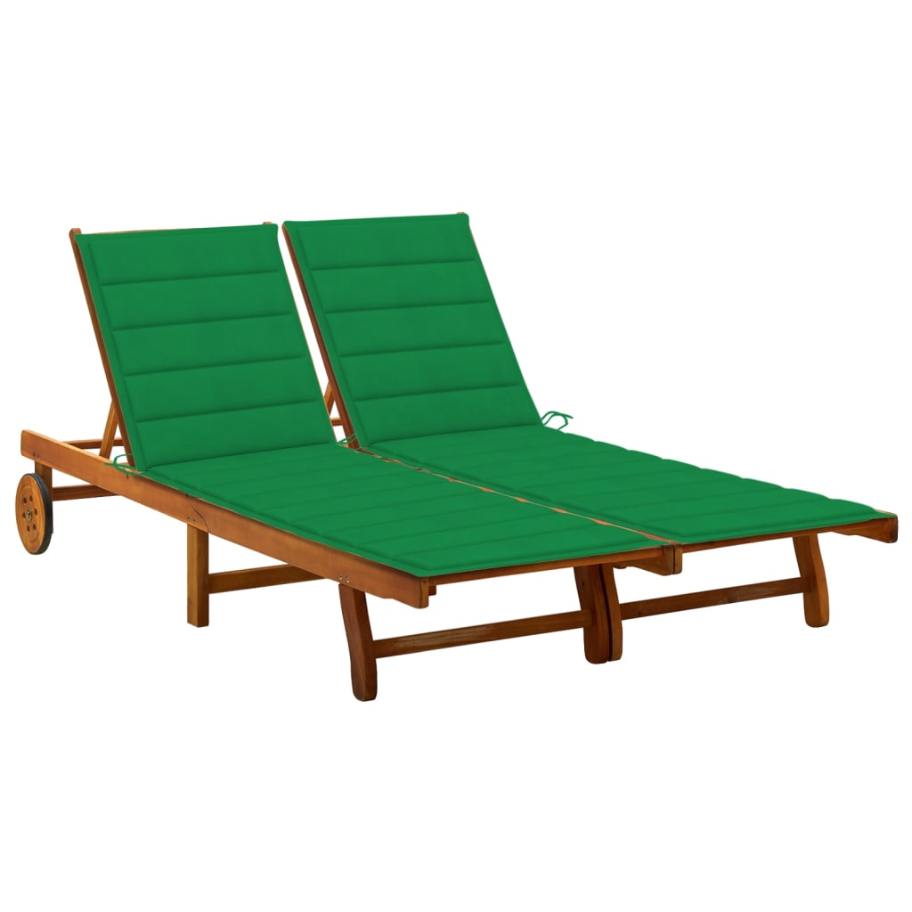 vidaXL Bain de soleil double avec coussins en bois d'acacia massif