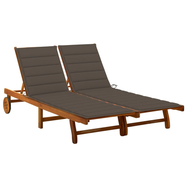 vidaXL Bain de soleil double avec coussins en bois d'acacia massif