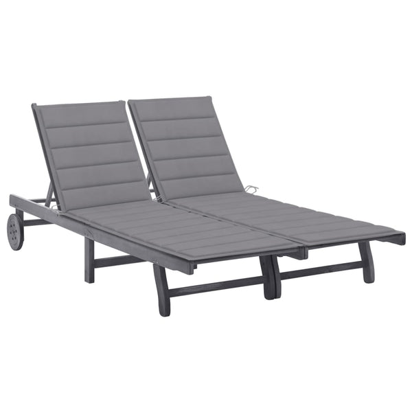 vidaXL Bain de soleil double avec coussin Gris Bois d'acacia massif
