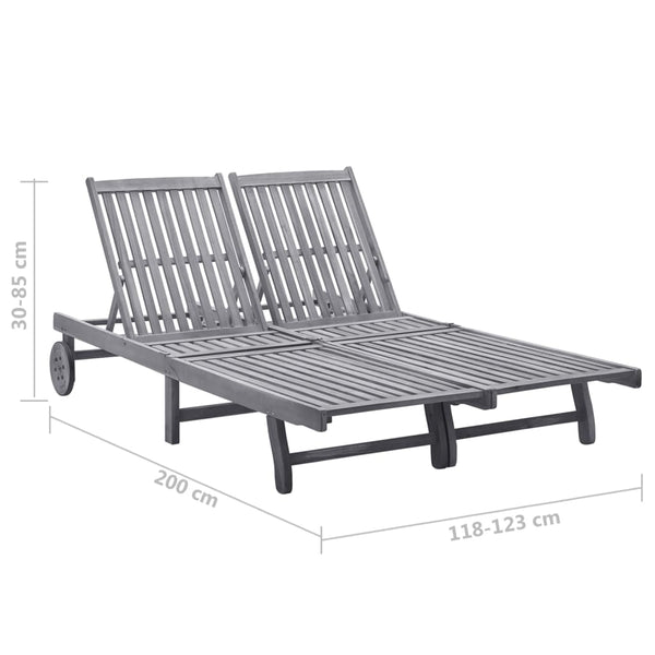vidaXL Bain de soleil double avec coussin Gris Bois d'acacia massif