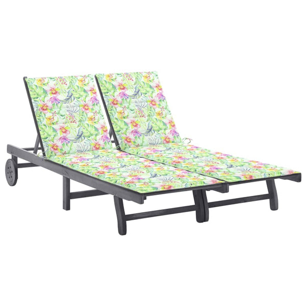 vidaXL Bain de soleil double avec coussin Gris Bois d'acacia massif