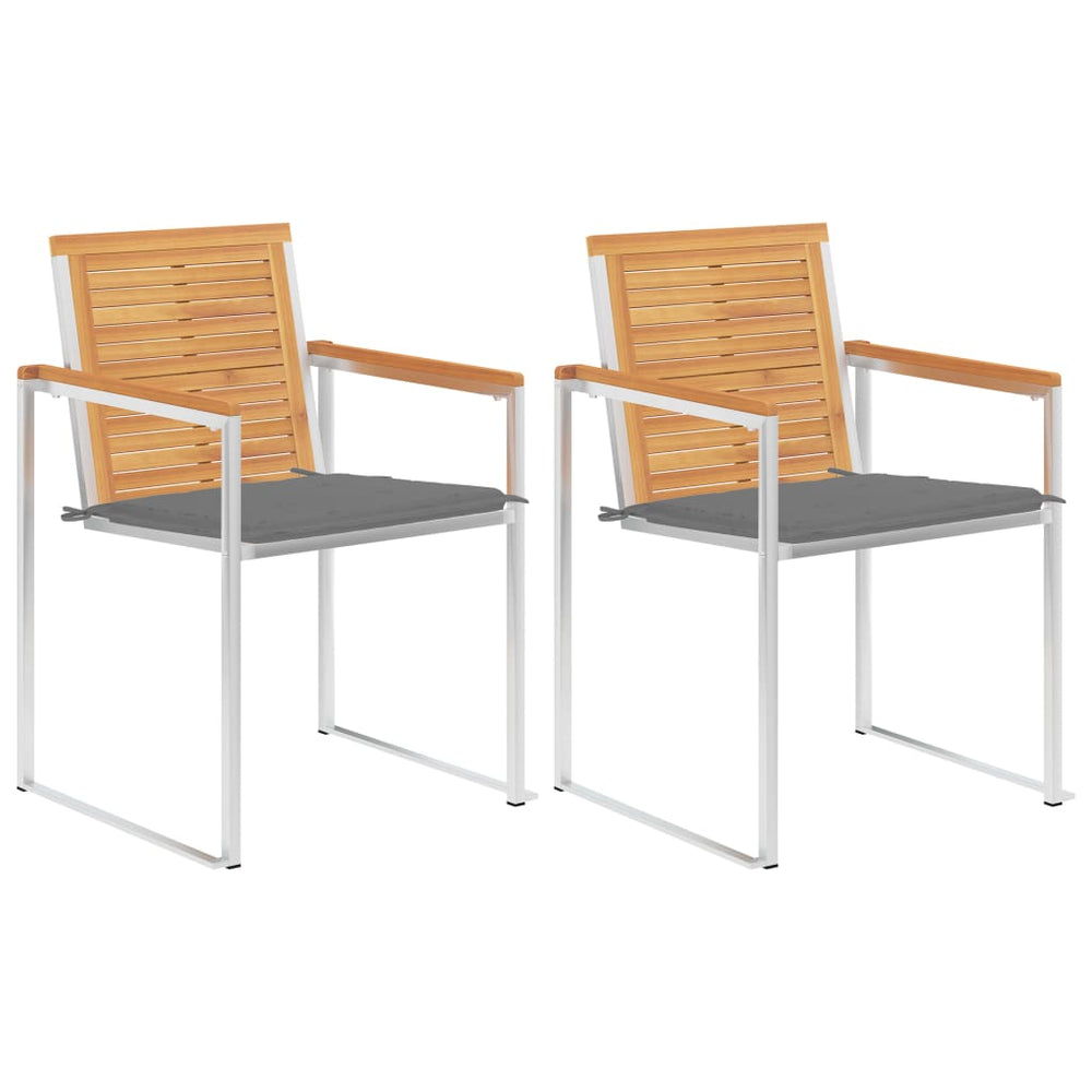 Gartenstühle mit Kissen 2 Stk. Massivholz Teak und Stahl