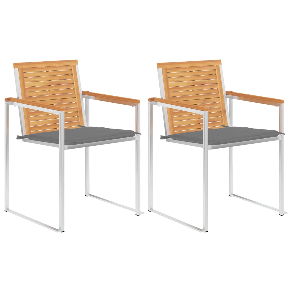 vidaXL Chaises de jardin avec coussins 2 pcs. Bois de teck massif et acier