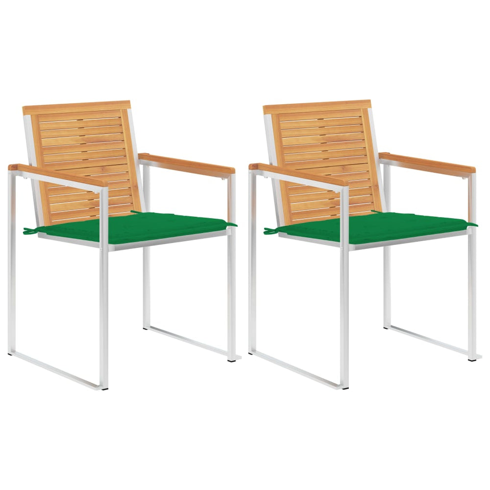 Gartenstühle mit Kissen 2 Stk. Massivholz Teak und Stahl