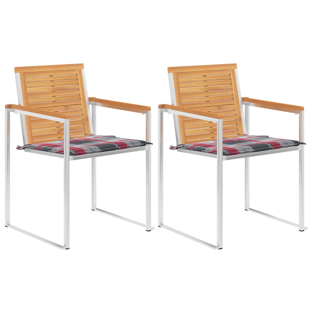 vidaXL Chaises de jardin avec coussins 2 pcs. Bois de teck massif et acier