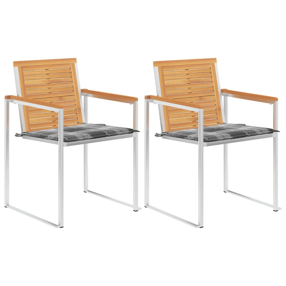 Gartenstühle mit Kissen 2 Stk. Massivholz Teak und Stahl