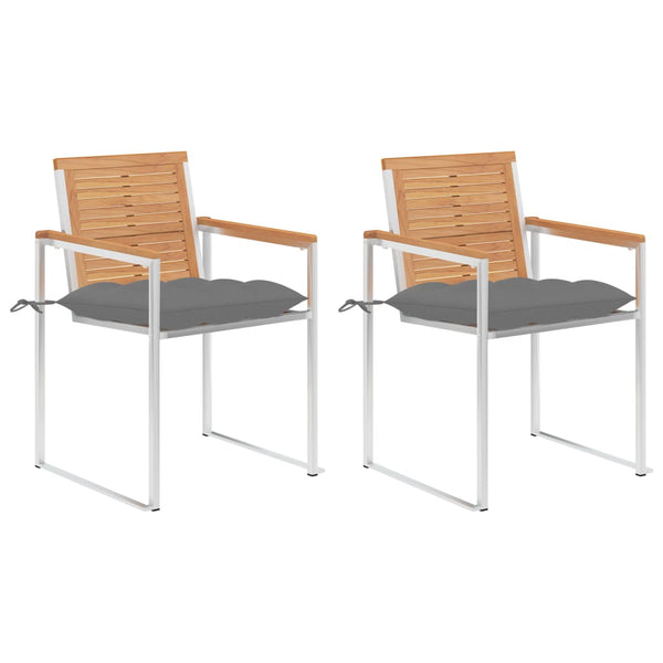 Gartenstühle mit Kissen 2 Stk. Massivholz Teak und Stahl