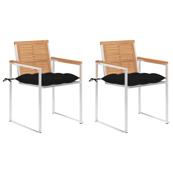 vidaXL Chaises de jardin avec coussins 2 pcs. Bois de teck massif et acier