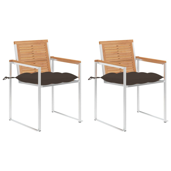 Gartenstühle mit Kissen 2 Stk. Massivholz Teak und Stahl